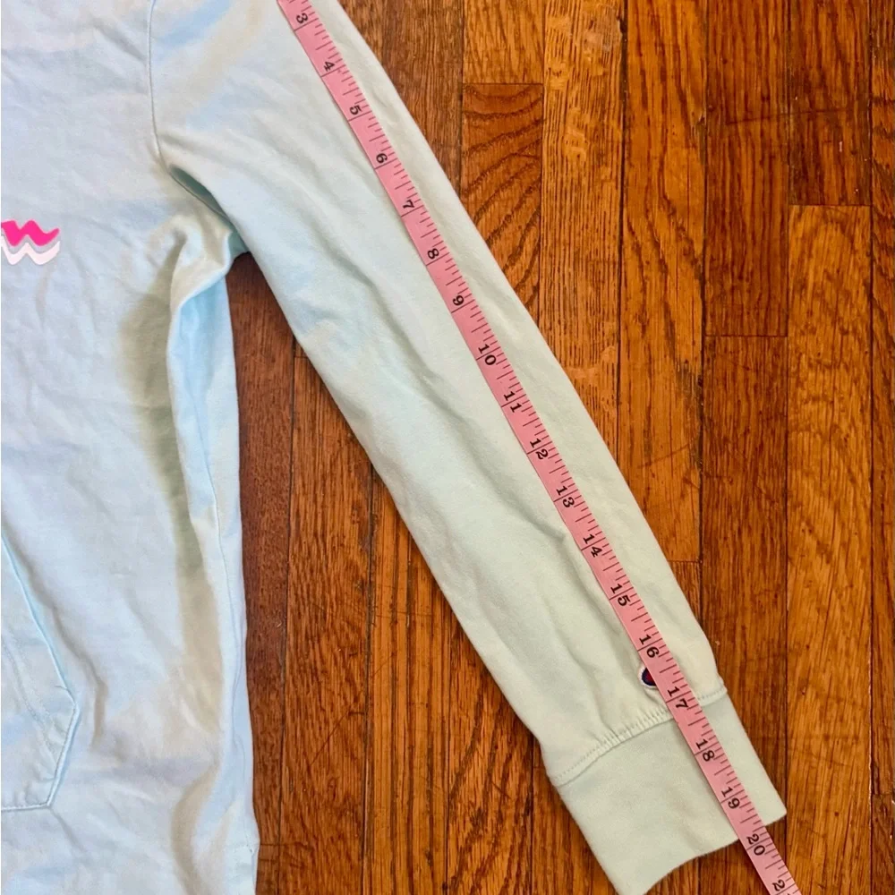 Champion Girls XL Hoodie Lightweight Long Sleeve Top – Light Blue with Pink Logo